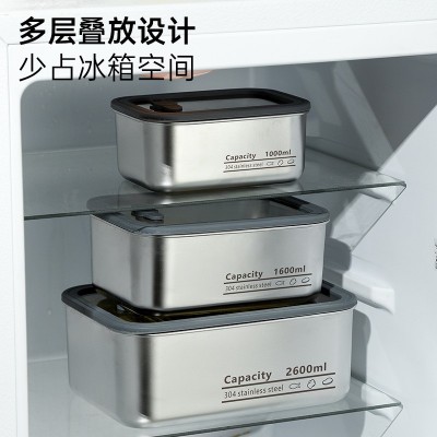 304不锈钢可视玻璃盖保鲜盒 大容量密封饺盘饭盒礼品套装批发饭盒图2