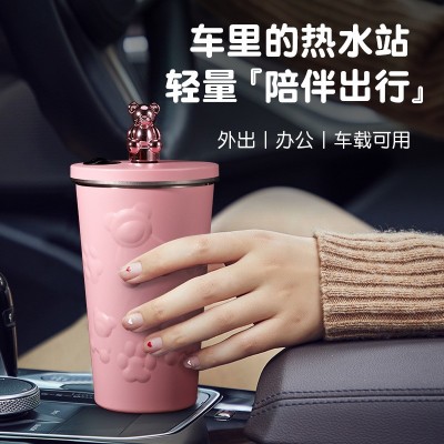 网红304不锈钢吸管保温杯户外便携卡通电镀熊咖啡杯随行车载杯子图3
