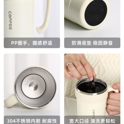 法式咖啡杯304不锈钢办公室水杯带勺礼品杯子保温创意手柄马克杯图4