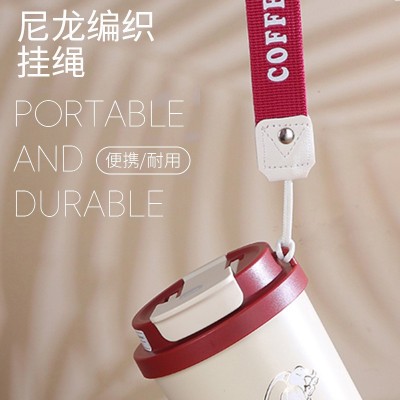 高颜值双饮咖啡杯304不锈钢保温杯水杯车载吸管杯简约陶瓷礼品图4