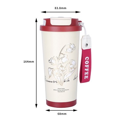 高颜值双饮咖啡杯304不锈钢保温杯水杯车载吸管杯简约陶瓷礼品图5