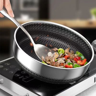 316不锈钢煎锅平底锅不粘锅家用不沾煎蛋牛排烙饼锅烤肉厨房锅具图2