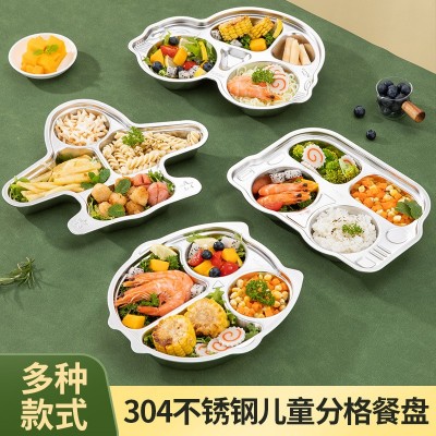 304不锈钢卡通餐盘分格加深学生盘子分隔幼儿园儿童辅食餐具防摔图3