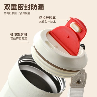 新款316不锈钢保温咖啡杯翻盖直饮可乐杯帆布提手水杯车载咖啡杯图5