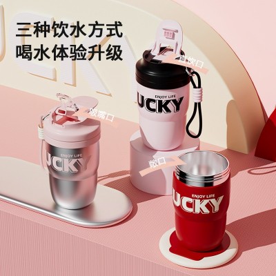新款保温杯不锈钢便携创意咖啡杯提手水杯时尚ins女生花茶杯图2