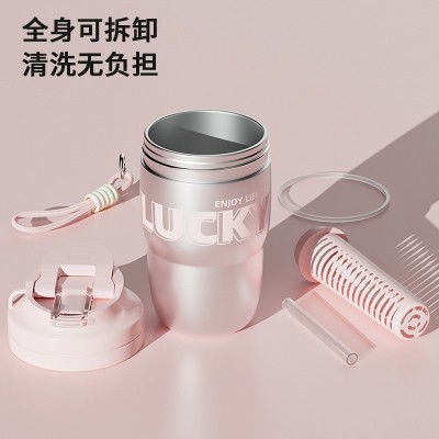 新款保温杯不锈钢便携创意咖啡杯提手水杯时尚ins女生花茶杯图4
