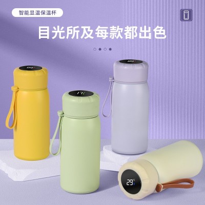 新款水杯不锈钢智能高颜值男女茶水杯温度显示保温杯吊带便携杯子图3