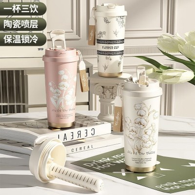 陶瓷内胆咖啡杯316不锈钢高颜值吸管水杯保温杯便携随行杯礼品杯图2