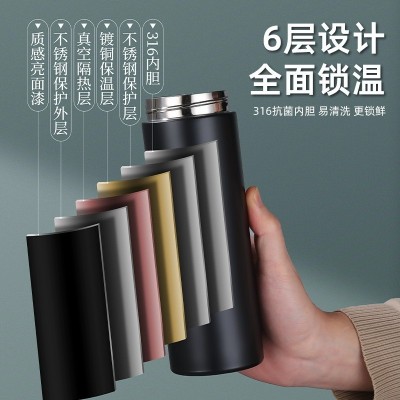 温显保温杯316不锈钢速开杯水杯户外便携泡茶杯车载茶水分离杯子图2
