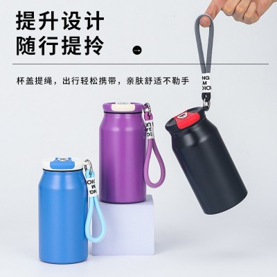 新款316不锈钢保温杯带提绳迷你真空运动水壶简约小巧随行杯批发图3