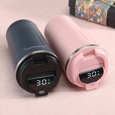 简约风纯色304不锈钢保温杯智能显示温度咖啡杯车载便携批发logo图3
