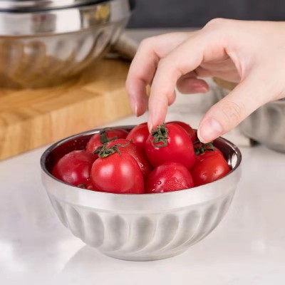 不锈钢双层隔热百合碗家用汤碗学校食堂饭碗儿童碗加厚批发图2