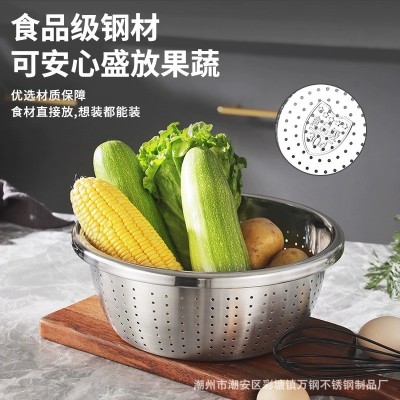 304食品级不锈钢特厚家用密孔沥水篮 厨房多用洗菜果蔬淘米漏盆图3