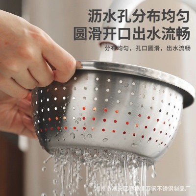 304食品级不锈钢特厚家用密孔沥水篮 厨房多用洗菜果蔬淘米漏盆图2