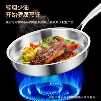 316不锈钢平底炒锅家用母婴级无涂层不粘锅光面款镀金款厂家直批图3
