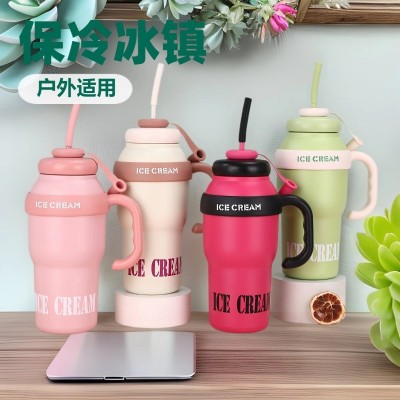 跨境304不锈钢保温杯美式多巴胺色冰霸杯车载便携手提吸管水杯图3