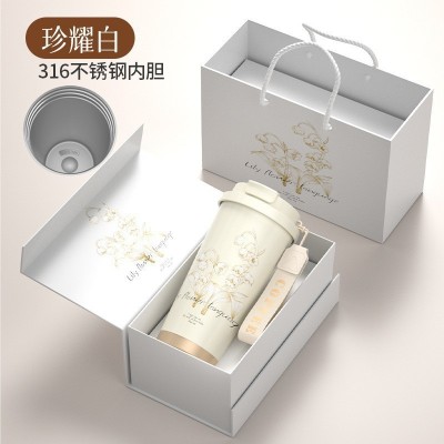 铃兰花咖啡杯陶瓷内胆316不锈钢保温杯车载随行水杯商务礼品杯子图5