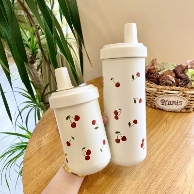 粗吸管奶茶保温杯 430ml和750ml两种容量樱桃可爱咖啡杯不锈钢图2
