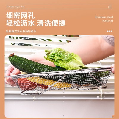 可伸缩沥水架不锈钢家用蔬菜水果过滤洗菜篮加厚厨房水槽沥水篮图4
