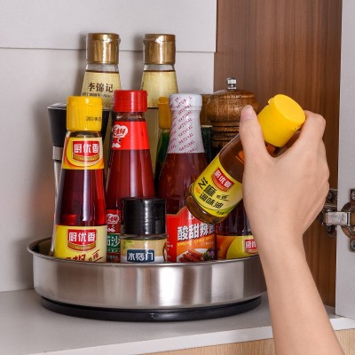 不锈钢厨房旋转置物架调味品调料架多功能卫浴台面化妆品收纳盒图2