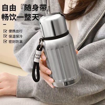 新款简约小胖墩水杯316不锈钢罗马杯高颜值茶水分离小钢炮保温杯图2