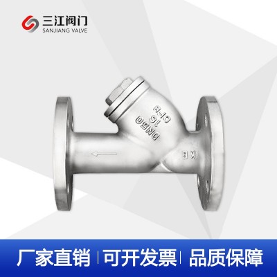 不锈钢过滤阀美标304管道式蒸汽水管过滤器法兰阀门Y型过滤器316L图1