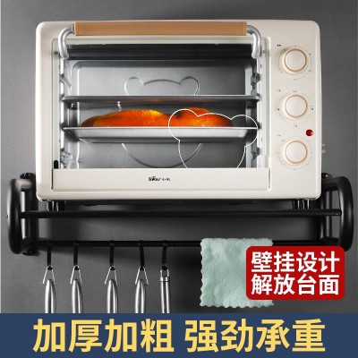 厂家直销跨境加厚不锈钢烤漆厨房微波炉置物架壁挂移动勾子强承重