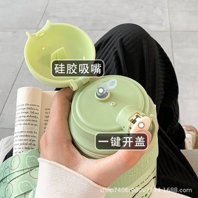 可爱保温杯女生高颜值吸管水杯简约背带便携ins风学生不锈钢杯子图2