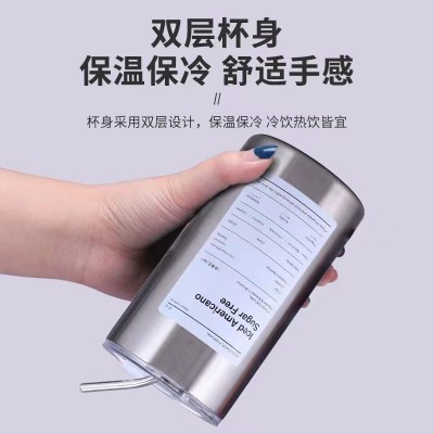 高颜值304不锈钢不锈钢冰美式咖啡杯 真空双层带吸管杯拿铁保温杯图4