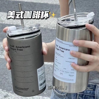高颜值304不锈钢不锈钢冰美式咖啡杯 真空双层带吸管杯拿铁保温杯图3