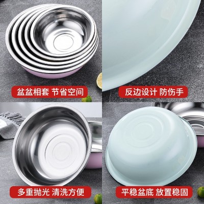 不锈钢彩色盆三件套五件套炫彩洗菜淘米水果多用盆套装礼品套装图2