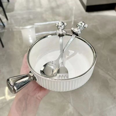 网红卡通小熊叉勺套装不锈钢水果叉甜品叉甜品勺西瓜勺高颜值餐具图2