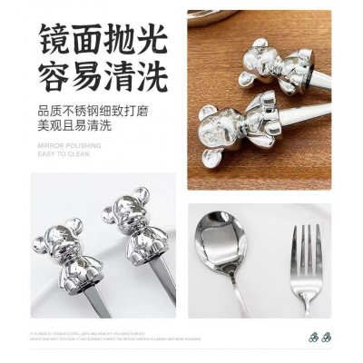 网红卡通小熊叉勺套装不锈钢水果叉甜品叉甜品勺西瓜勺高颜值餐具图4