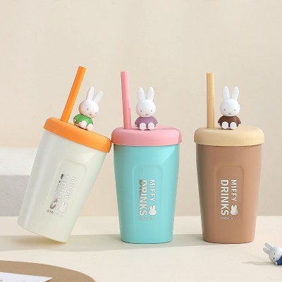 INS米菲304不锈钢水杯学生茶水吸管杯上班族便携随手咖啡 杯miffy