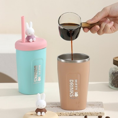 INS米菲304不锈钢水杯学生茶水吸管杯上班族便携随手咖啡 杯miffy图3