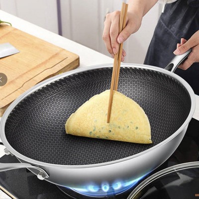 热销全屏蜂窝316不锈钢炒锅 少油烟平底不粘锅煎锅炒菜锅锅具厂家