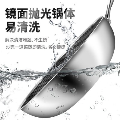 不锈钢炒锅加厚全屏蜂窝无涂层不粘锅平底礼品锅具厂家直供图4