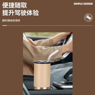 新款不锈钢真空保温杯内塑外钢吸管杯办公室便携创意礼品杯批发图3