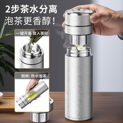 繁简茶水分离保温杯316不锈钢男高档车载便携泡茶杯便携提绳水杯图2