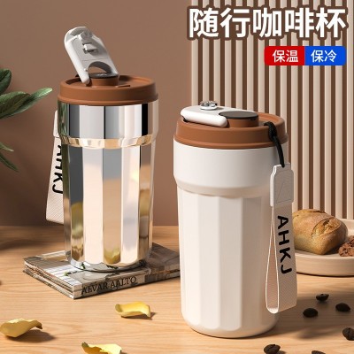 智能316不锈钢提绳咖啡杯便携直饮保温杯高颜值带锁扣水杯图3