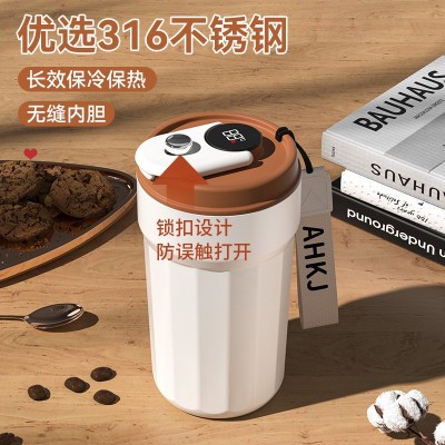 智能316不锈钢提绳咖啡杯便携直饮保温杯高颜值带锁扣水杯图2