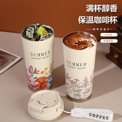 新款铃兰花咖啡杯车载吸管水杯子随行316保温杯双层户外双饮杯图4