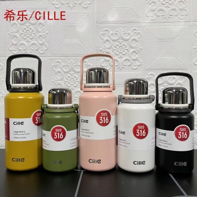 希乐316不锈钢食品级保温杯高颜值女带提手大容量不锈钢水壶图2