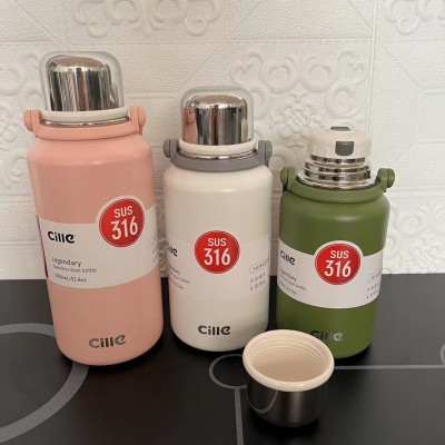 希乐316不锈钢食品级保温杯高颜值女带提手大容量不锈钢水壶图3