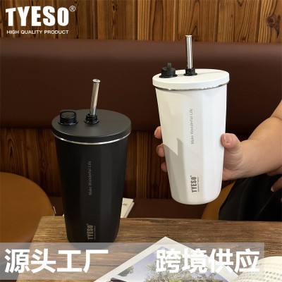 TYESO泰硕新款不锈钢咖啡杯冰霸杯保温车载吸管杯真空大容量水杯图2
