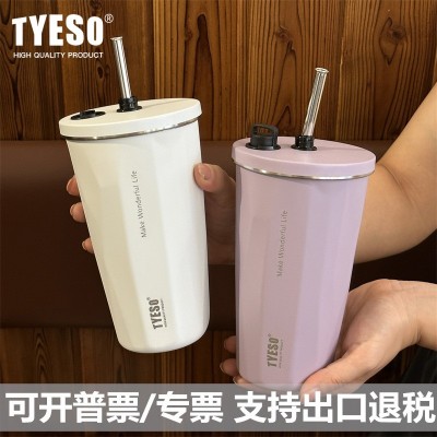 TYESO泰硕新款不锈钢咖啡杯冰霸杯保温车载吸管杯真空大容量水杯图3