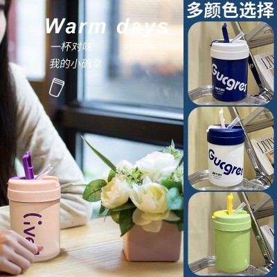 双饮咖啡杯316不锈钢保温杯儿童迷你吸管杯学生礼品杯子制作logo图4