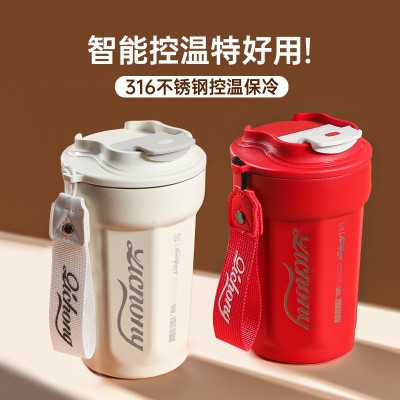 高颜值316不锈钢八角咖啡杯户外便携带提绳随手杯双层真空 保温杯图2