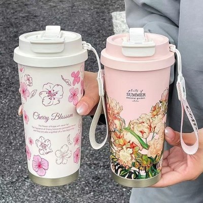 高颜值便携不锈钢保温杯女生办公室随手咖啡杯户外双饮吸管水杯子图4