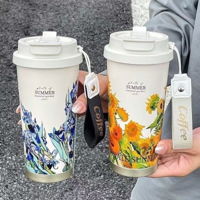 高颜值便携不锈钢保温杯女生办公室随手咖啡杯户外双饮吸管水杯子图3